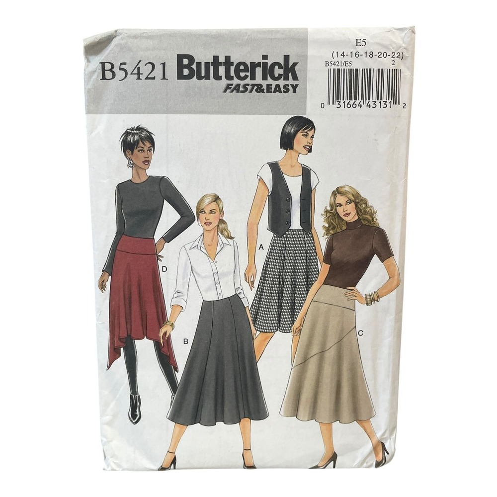 Butterick Sewing Pattern Misses Size 14-22 Flared Asymmetrical Skirts B5421